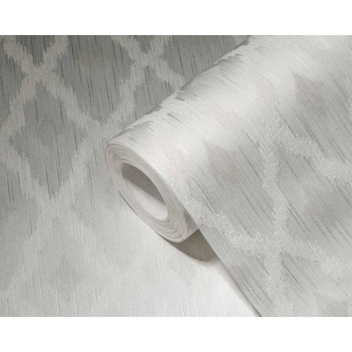 Textil és a klasszikus szímbiózusa - káróminta modern átiratban krémfehér/fehér és szürke tónus finom fémes fény tapéta