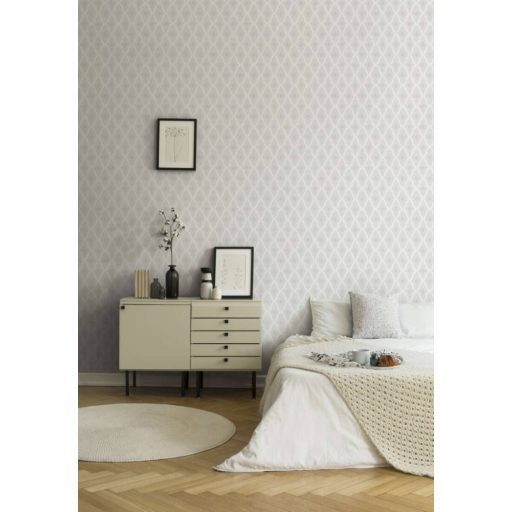 Textil és a klasszikus szímbiózusa - káróminta modern átiratban krémfehér/fehér és szürke tónus finom fémes fény tapéta