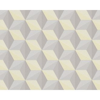   Kockák halmaza háromdimenziós minta bézs szürke sárga szürkéskék tapéta