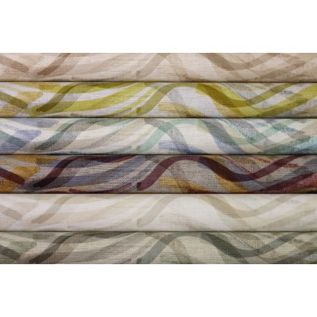 Aklvarell hullámos vonalak mintája durván szőtt textil háttéren bézs zöld szürke és barna tónus tapéta