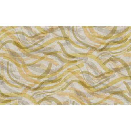 Akvarell hullámos vonalak mintája durván szőtt textil háttéren világosszürke sárga és szürke tónus tapéta