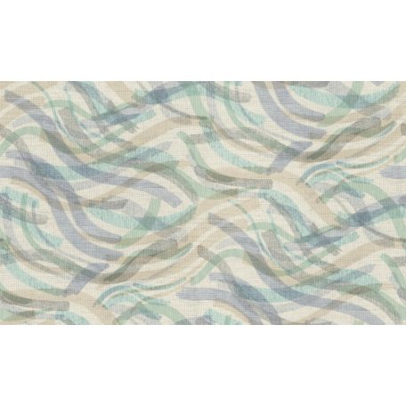 Akvarell hullámos vonalak mintája durván szőtt textil háttéren világosszürke türkiz kék bézs és antracit tónus tapéta