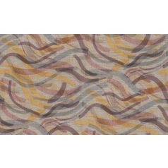   Akvarell hullámos vonalak mintája durván szőtt textil háttéren barna sárga piros kék és lila/mályva tónus tapéta