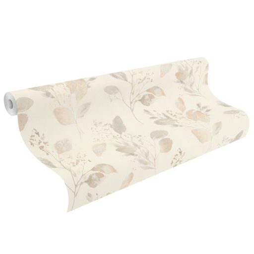 Egyedi darab! Vonzó és esztétikus levélmintázat törtfehér szürke és szórt arany tónus finom csillogású mintarészletek tapéta