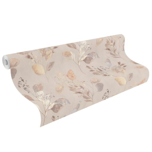 Egyedi darab! Vonzó és esztétikus levélmintázat világosbarna barna bronz ezüst és szórt réz tónus finom csillogású mintarészletek tapéta