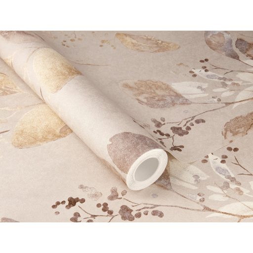 Egyedi darab! Vonzó és esztétikus levélmintázat világosbarna barna bronz ezüst és szórt réz tónus finom csillogású mintarészletek tapéta