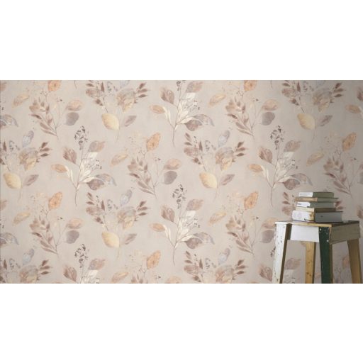 Egyedi darab! Vonzó és esztétikus levélmintázat világosbarna barna bronz ezüst és szórt réz tónus finom csillogású mintarészletek tapéta