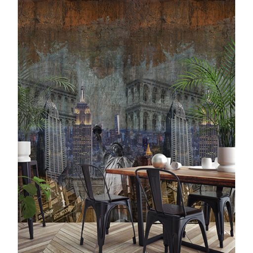 Ikonikus New Yorki látnivalók szines beton háttérre képezve szürke zöld vörösesbarna és szines falpanel/digitális nyomat