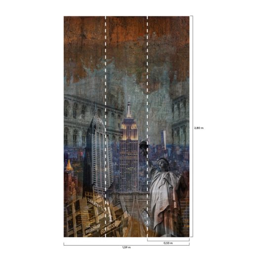 Ikonikus New Yorki látnivalók szines beton háttérre képezve szürke zöld vörösesbarna és szines falpanel/digitális nyomat