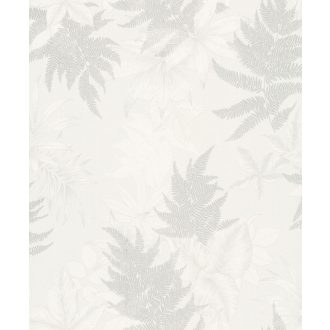   Grandeco Phoenix A48201 Natur levélmintázat törtfehér csillogó ezüstszürke mintarajzolat tapéta