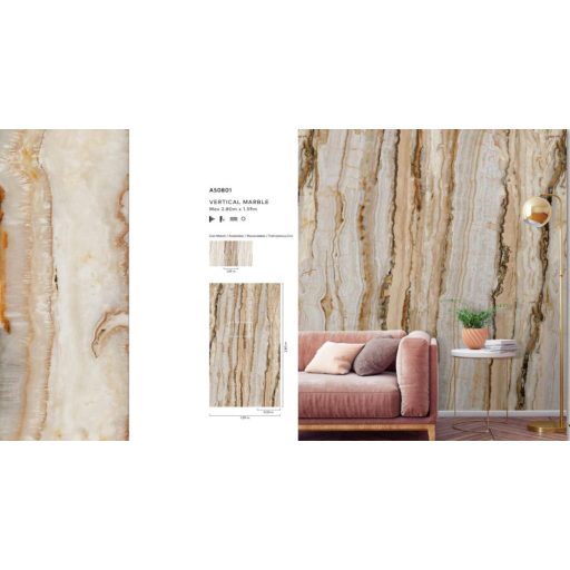Plasztikus szinte "folyékony" függőleges mintairányú márvány motívum bézs barna szürkésbarna sárgásbarna falpanel/digitális nyomat