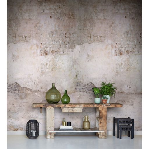 Harc az Idő vasfoga ellen - Erősen kopott vakolt téglafal törtfehér szürke bézs szürkésbarna vörös falpanel/digitális nyomat