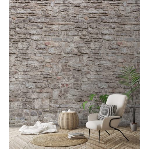 Várfalra emlékeztető masszív kő/tégla motívum bézs szürke barna vörös és kékesszürke tónus falpanel/digitális nyomat