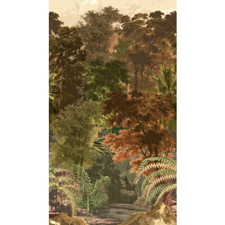 Szubtrópusi erdős őszi tájkép zöld barna vörösesbarna bézs és szürke tónus falpanel/digitális nyomat