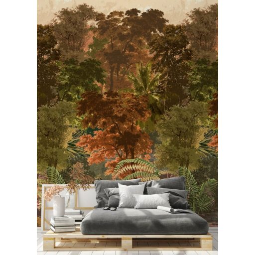 Szubtrópusi erdős őszi tájkép zöld barna vörösesbarna bézs és szürke tónus falpanel/digitális nyomat