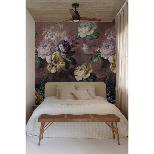 Művészi virágos csendélet a botanikai szépség forrása barnáslila sárga fekete szines falpanel/digitális nyomat