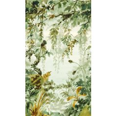   A naív festői ábrázolás csúcsa - Virágos dzsungel törtfehér krém zöld sárga és fekete tónus falpanel/digitális nyomat