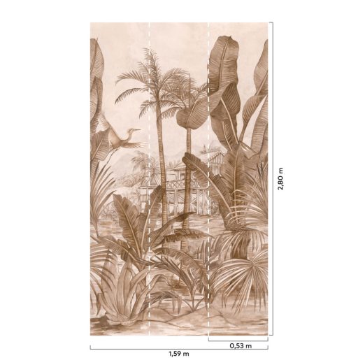 Trópusi életkép kis faluval pálmákkal levelekkel bézs és barna tónus falpanel/digitális nyomat