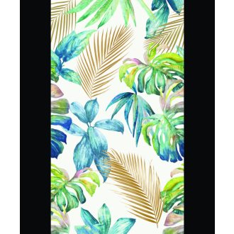   Színes és változatos pálmalevelek könnyed kompozíciója fehér smaragdzöld türkiz kék zöld és aranybarna tónus falpanel