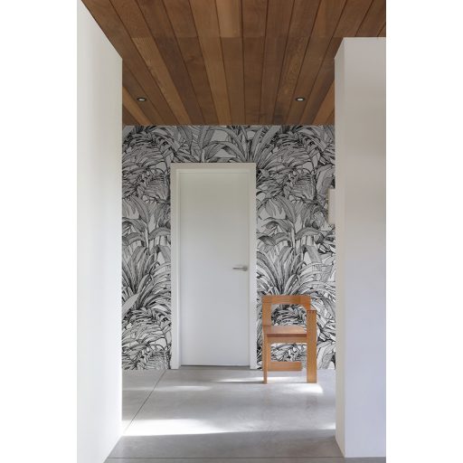 Sűrűn burjánzó szinte áthatolhatatlan monokróm pálmalevelek motívuma fehér és fekete tónus falpanel