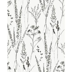   Változatos réti füvek és virágok momokróm megjelenítése fehér és fekete tónus tapéta
