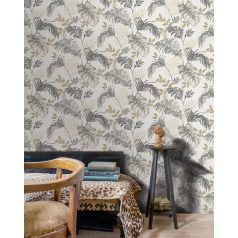   Lenyűgöző trópusi levelek elegáns mintája fehér szürke és sárga tónus tapéta