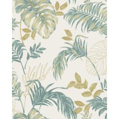  Lenyűgöző trópusi levelek elegáns mintája fehér zöld és sárga tónus tapéta