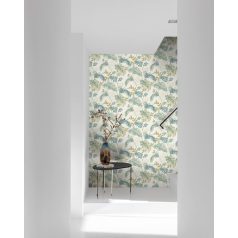   Lenyűgöző trópusi levelek elegáns mintája fehér zöld és sárga tónus tapéta