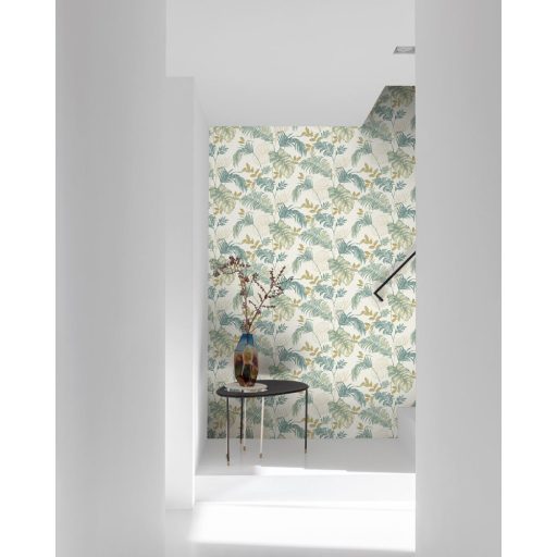 Lenyűgöző trópusi levelek elegáns mintája fehér zöld és sárga tónus tapéta