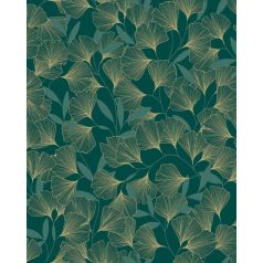   Harmonikus elrendezésű gingko levélminta smaragdzöld zöld és arany tónus fémes hatás tapéta