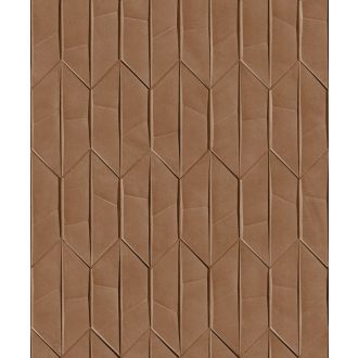   Izgalmas térelem! Összefordított trapézok háromdimenziós grafikus mintája barna és sötétbarna tónus tapéta