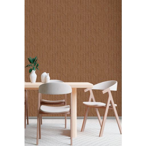 Izgalmas térelem! Összefordított trapézok háromdimenziós grafikus mintája barna és sötétbarna tónus tapéta