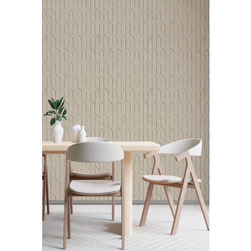 Izgalmas térelem! Összefordított trapézok háromdimenziós grafikus mintája krém bézs és sötétbarna tónus tapéta