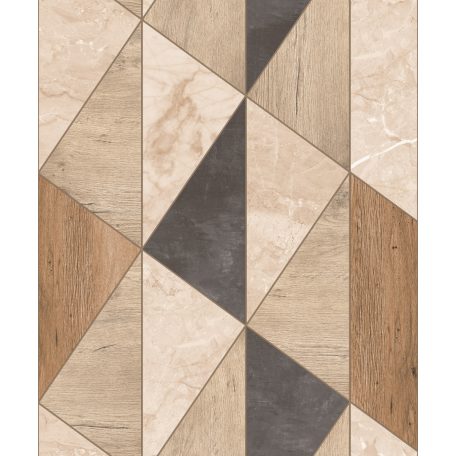 Játék háromszögekkel és textúrákkal! Geometriai minta váltakozó fa és márvány háttéren bézs barna fekete és fémes arany tapéta