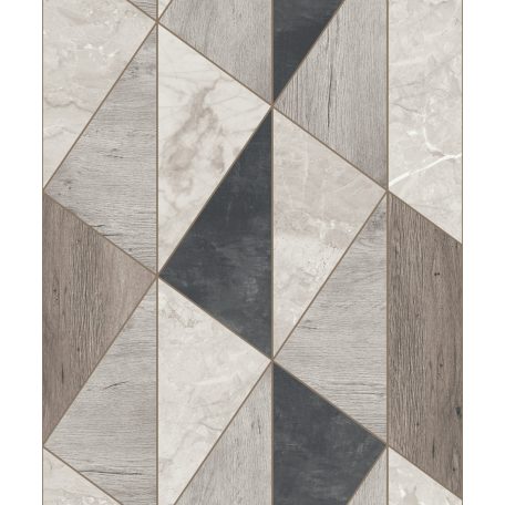 Játék háromszögekkel és textúrákkal! Geometriai minta váltakozó fa és márvány háttéren szürke szürkésbarna fekete és fémes arany tapéta