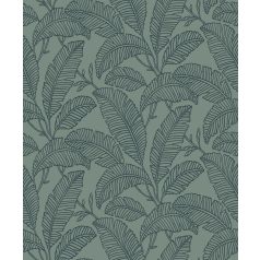   Grafikus ábrázolású trópusi levelek mintája zöld és sötétzöld tónus tapéta