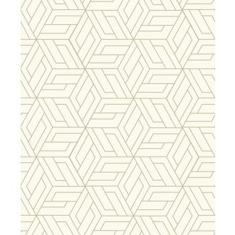   Mozgalmas absztrakt geometriai minta krémfehér és arany/bézsarany tónus fémes hatás tapéta