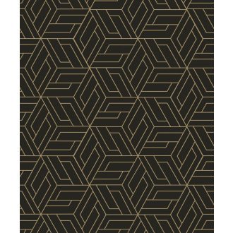   Mozgalmas absztrakt geometriai minta fekete és arany tónus fémes hatás tapéta