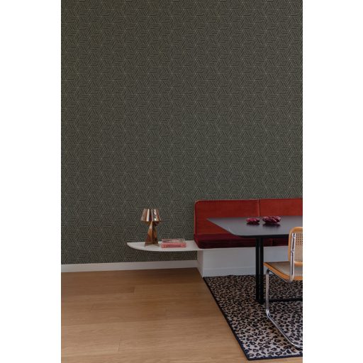 Mozgalmas absztrakt geometriai minta fekete és arany tónus fémes hatás tapéta