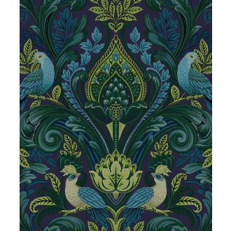   Szines etno damaszt díszítőmotívum sötétkék kék zöld és barna tónus tapéta