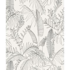   Grafikus ábrázolású /tollrajz/ változatos trópusi levelek fehér és tollfekete tónus tapéta