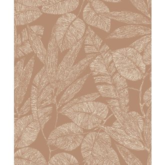   Természetes és kiegyensúlyozott keleti stílusú grafikus levélmintázat fáradt narancs/narancsos barna és fehér tónus tapéta