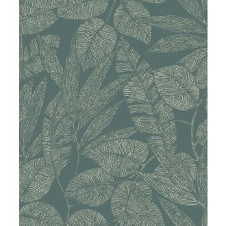   Természetes és kiegyensúlyozott keleti stílusú grafikus levélmintázat zöld/sötétzöld és bézs tónus tapéta