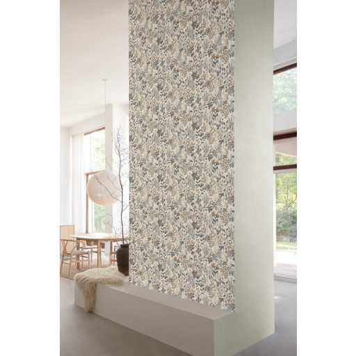 Mindig mindenkor virágzik! "Klasszikus" virágok grafikus mintája fehér szürke bézs barna szürkésbézs és bézsarany tónus tapéta