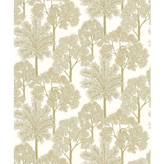   Kies pálmaliget grafikus mintája fehér arany és bézsarany tónus finom mintafény tapéta