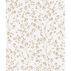   Stilizált filigrán levelek mintája textil háttéren törtfehér és fényes arany mintarajzolat tapéta