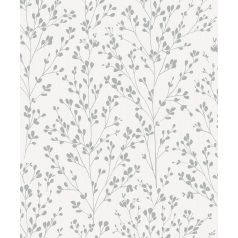   Stilizált filigrán levelek mintája textil háttéren törtfehér és fényes ezüst mintarajzolat tapéta