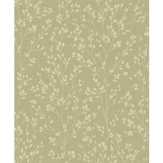   Stilizált filigrán levelek mintája textil háttéren zöld és fényes gyöngyház mintarajzolat tapéta