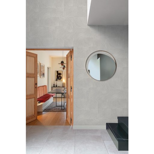 Keleties hatású körívek formálta háromdimenziós grafikus minta krémszürke szürke és törtfehér tónus tapéta