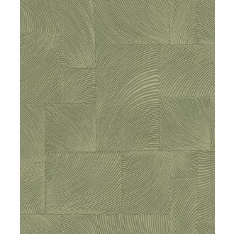   Keleties hatású körívek formálta háromdimenziós grafikus minta zöld és bézs tónus tapéta